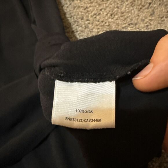 Eileen Fisher Black Sleeveless U-Neck Organic 100% Silk Knit Long Tank Top Small - Picture 7 of 9